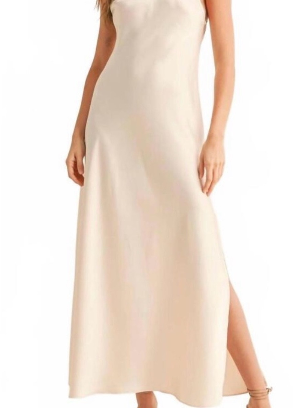 MIOU MUSE Ivory Satin Midi Slip Dress | Size Small | NWT